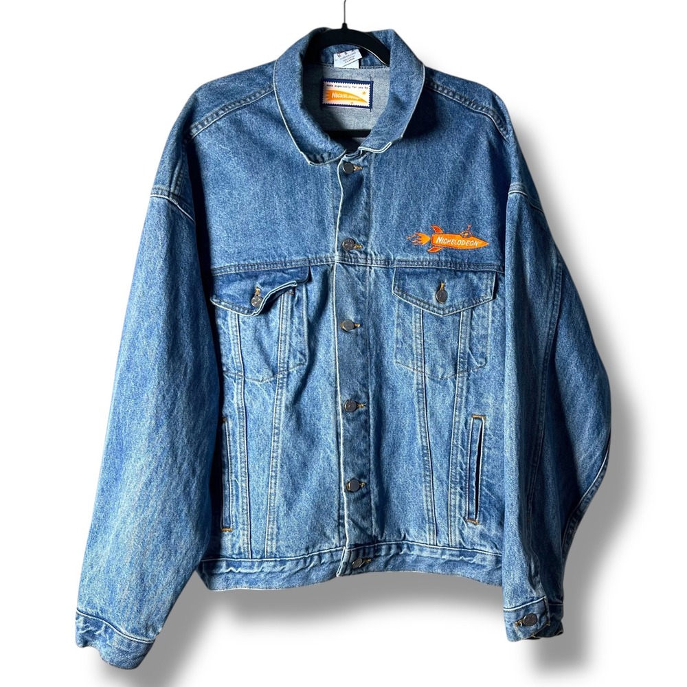 Nickelodeon TV Mens Sz XL Denim Jacket USA‎ Made Logo Embroidered Vintage 90s